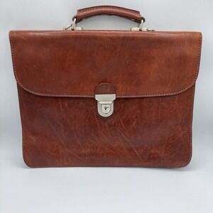 Vintage T Anthony Soft Flap Briefcase Italy Brown Leather Handle Pockets